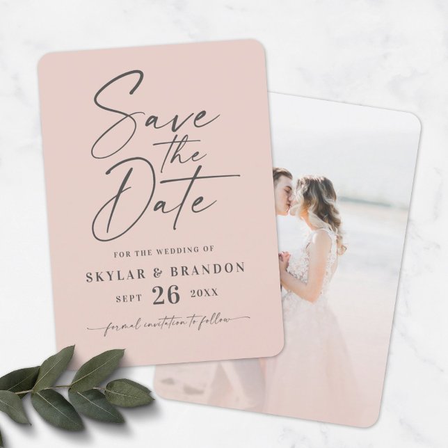 Einfaches Light Blush Pink mit Script-Foto-Hochzei Save The Date (Von Creator hochgeladen)