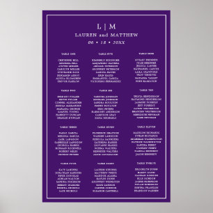 Einfaches lila Hochzeits-Sitzplan mit Monogramm Poster
