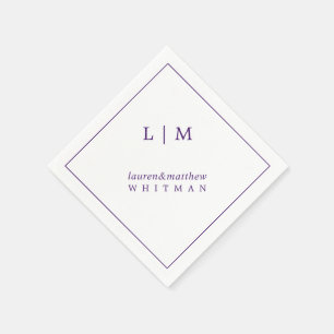Einfaches lila Monogramm Elegante Hochzeit Serviette