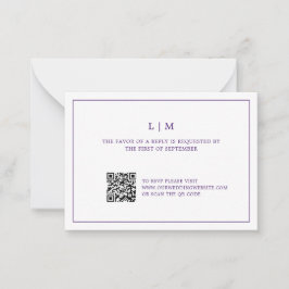 Einfaches Lila QR-Monogramm-Hochzeitsszenario Mitteilungskarte