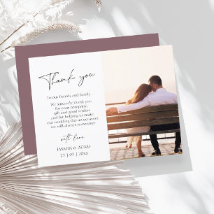 Einfaches Lila Script Foto Hochzeit Vielen Dank Postkarte