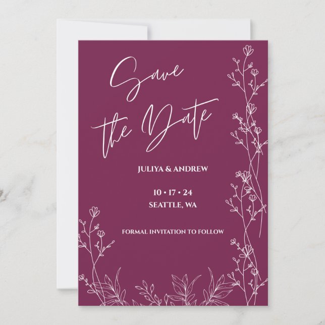 Einfaches lila Stiefmütterchen-Hochzeit Save-the-D Save The Date (Vorderseite)
