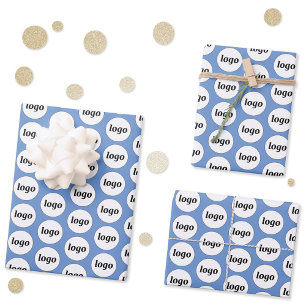 Einfaches Logo-Branding-Muster Blau Geschenkpapier Set