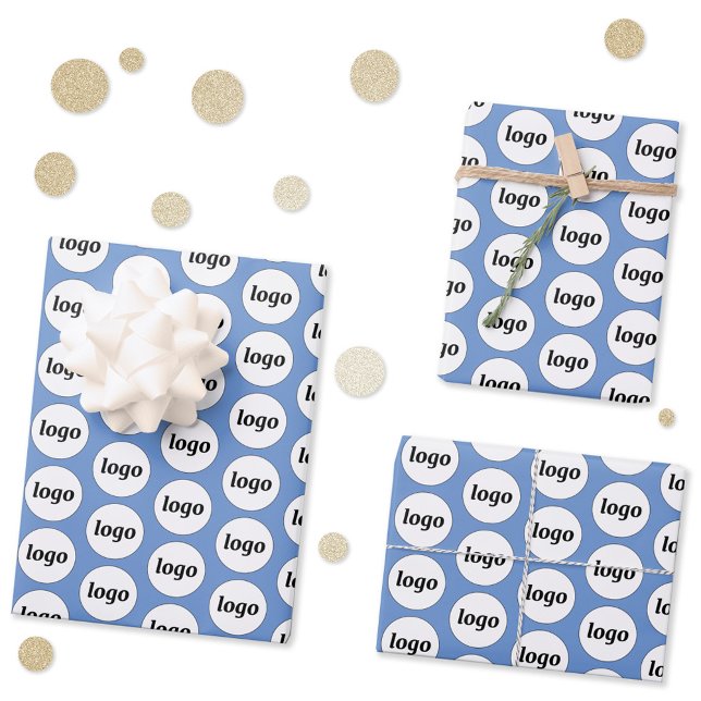 Einfaches Logo-Branding-Muster Blau Geschenkpapier Set (Logo pattern business promotional branding blue wrapping paper sheets)