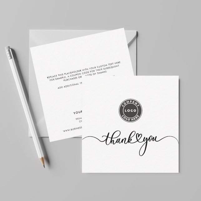 Einfaches Logo für den Kunden - Vielen Dank Mitteilungskarte (Business Logo Script Mini Square Thank You Note Card)