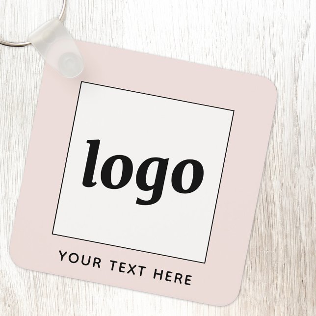 Einfaches Logo für den Text Schlüsselanhänger (Simple logo with custom text business branding promotional blush pink keychain)