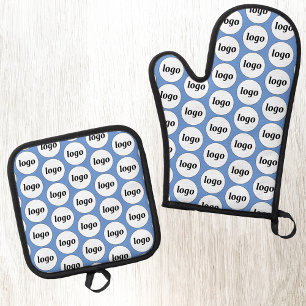 Einfaches Logo für Geschäftsförderungsmuster Blau Ofenhandschuh & Topflappen-Set