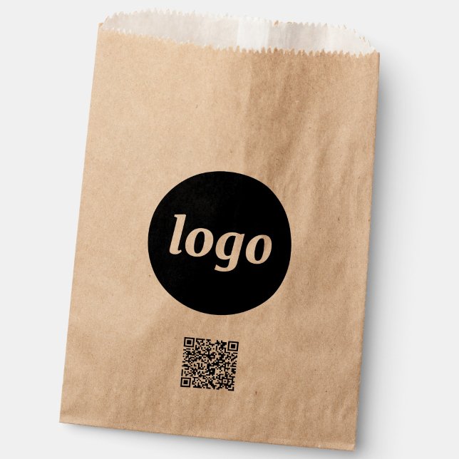Einfaches Logo Geschäft Promotional QR Code Kraft Geschenktütchen (Simple logo with QR code business branding promotional Kraft brown paper bag for branded packaging)