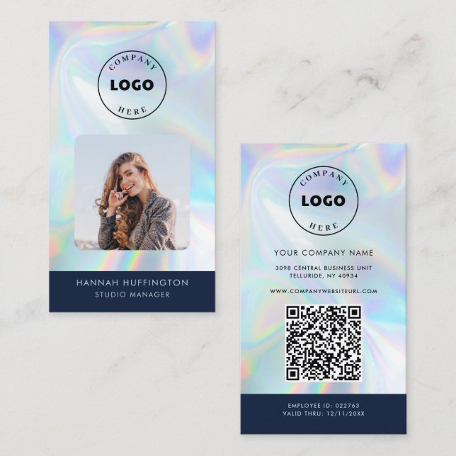 Einfaches Logo Holografischer QR-Code Mitarbeiterf Visitenkarte (Vorne/Hinten)
