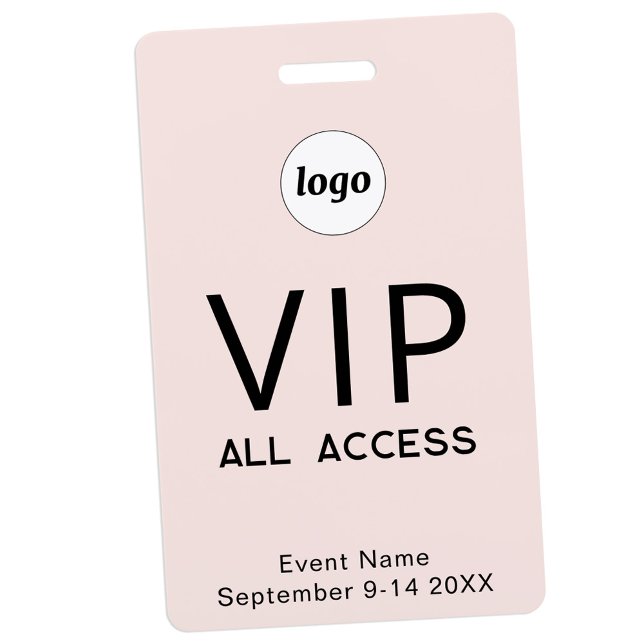 Einfaches Logo Minimalist VIP All Access Pass Even Ausweis (Simple logo with custom text business branding promotional blush pink VIP all access ID pass)