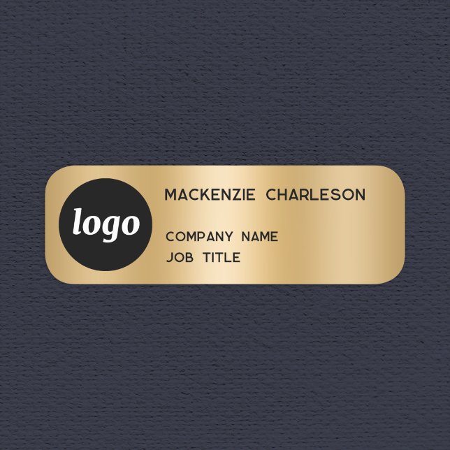 Einfaches Logo Minimalistischer Goldeffekt Namensschild (Simple logo with custom text business branding promotional gold metallic effect name tag pin badge)