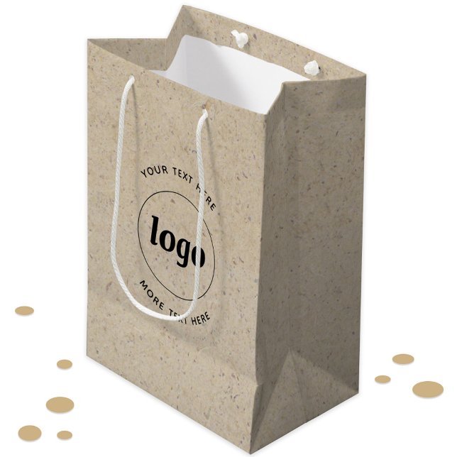 Einfaches Logo mit Papier aus der Textbranche Mittlere Geschenktüte (Simple logo with text business branding promotional gift or product bag with brown paper effect)