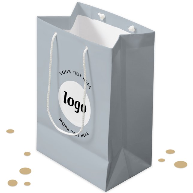 Einfaches Logo mit "Text Business Blue" Mittlere Geschenktüte (Logo and custom text professional business promotional gift bag or packaging)