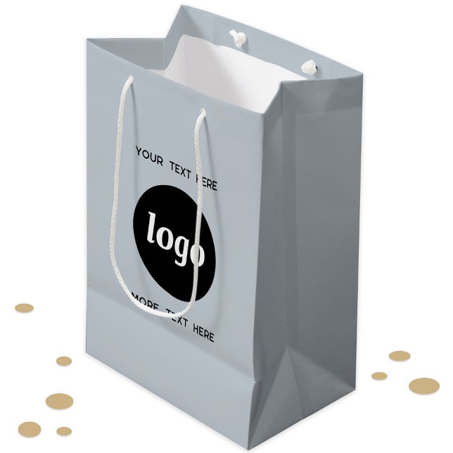 Einfaches Logo mit "Text Business Blue" Mittlere Geschenktüte (Simple logo and custom text promotional business branding gift or product bag)