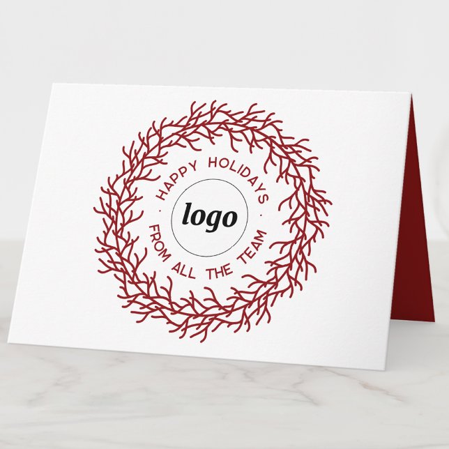 Einfaches Logo mit Text Geschäftswerbung Feiertagskarte (Simple logo custom text wreath design business holiday card)