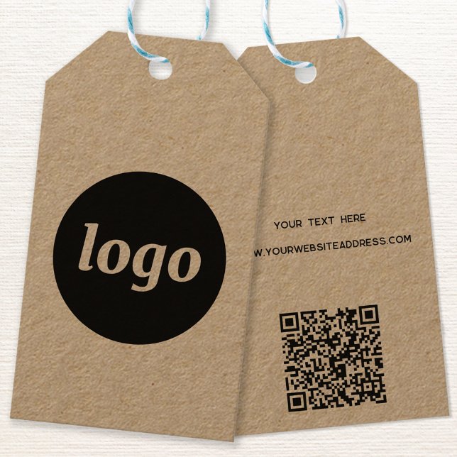 Einfaches Logo mit Text- und QR-Code-Tags Geschenkanhänger (Simple logo with custom text QR code business branding promotional price, product or hang tag)