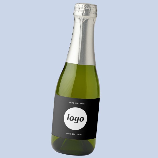 Einfaches Logo mit Textwerbung (Simple logo with custom text promotional business branding mini sparkling wine bottle label)