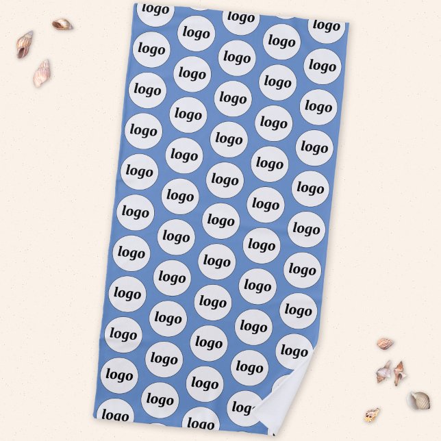 Einfaches Logo-Muster für Werbeaktionen Strandtuch (Logo pattern business promotional branding blue beach towel)