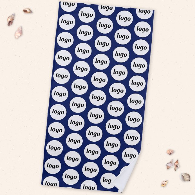 Einfaches Logo-Muster Werbeaktion Navy Blue Strandtuch (Navy blue business branding logo pattern beach towel for customer client giveaway and promotional )