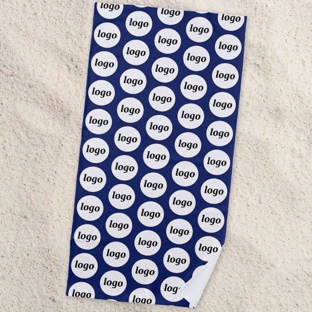 Einfaches Logo-Muster Werbeaktion Navy Blue Strandtuch (Navy blue business branding logo pattern beach towel for customer client giveaway and promotional )