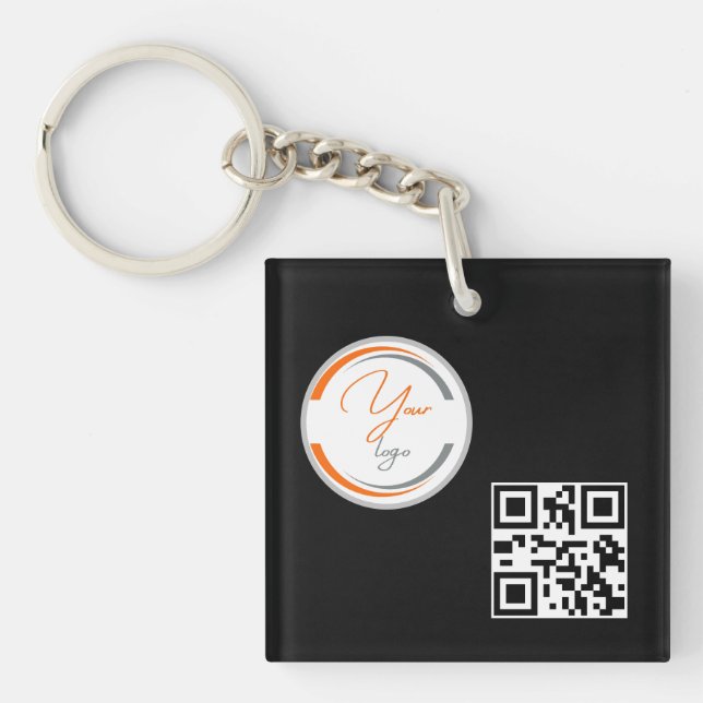 Einfaches Logo QR-Code Business Hellgelb Schlüsselanhänger (Vorderseite)