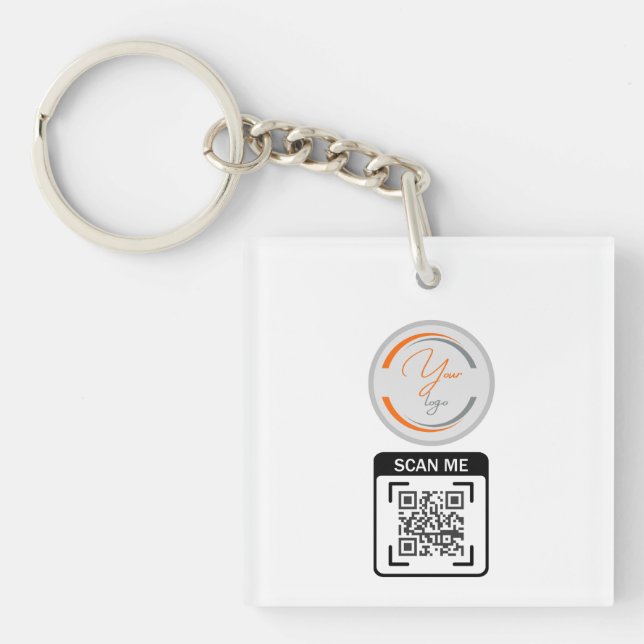 Einfaches Logo QR-Code Geschäft Weiß Schlüsselanhänger (Vorderseite)