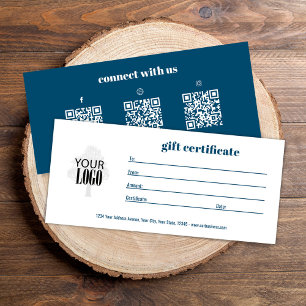 Einfaches Logo QR Code Geschenkzertifikat blau