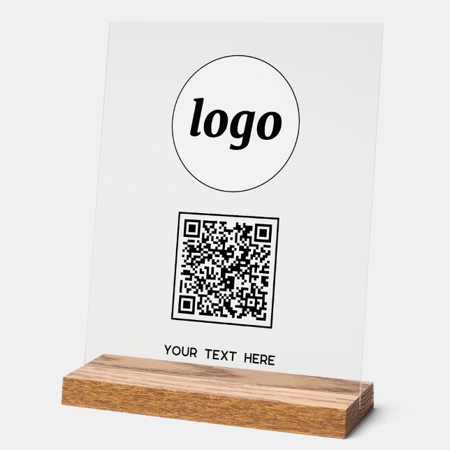 Einfaches Logo QR-Code Text Geschäft Acrylschild (Simple logo with QR code custom text business branding promotional clear acrylic sign)