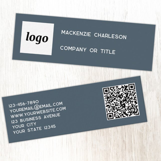 Einfaches Logo und QR-Code Anthrazitgrau Mini Visitenkarte (Simple logo with QR code custom text business branding promotional charcoal gray business card
)