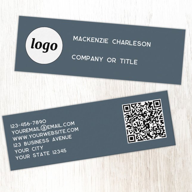 Einfaches Logo und QR-Code Anthrazitgrau Mini Visitenkarte (Simple logo with QR code custom text business branding promotional charcoal gray business card)