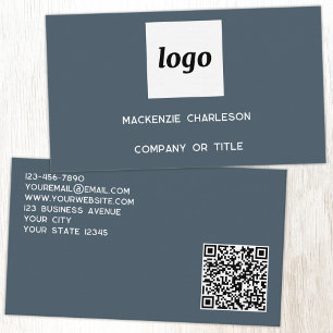 Einfaches Logo und QR-Code Anthrazitgrau Visitenkarte