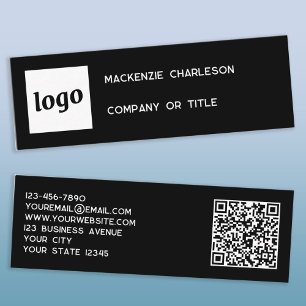 Einfaches Logo und QR-Code Schwarz Mini Visitenkarte