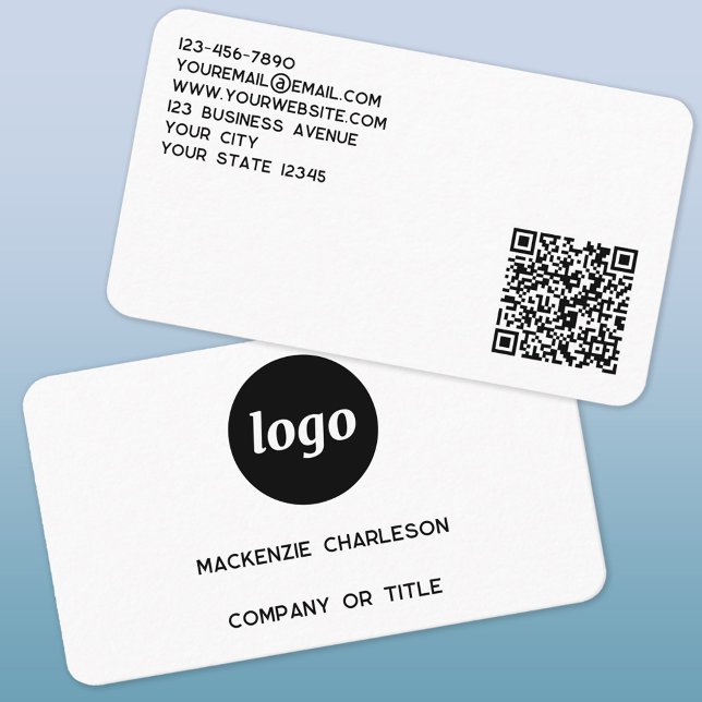 Einfaches Logo und QR-Code Visitenkarte (Logo QR code custom text professional minimalist business card)
