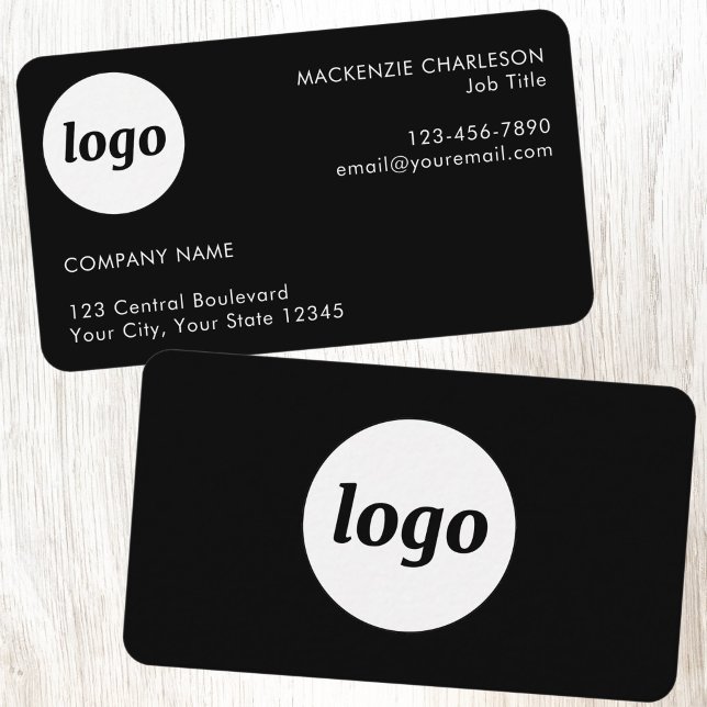 Einfaches Logo und schwarzer Text Visitenkarte (Simple logo with custom text business branding promotional business cards)