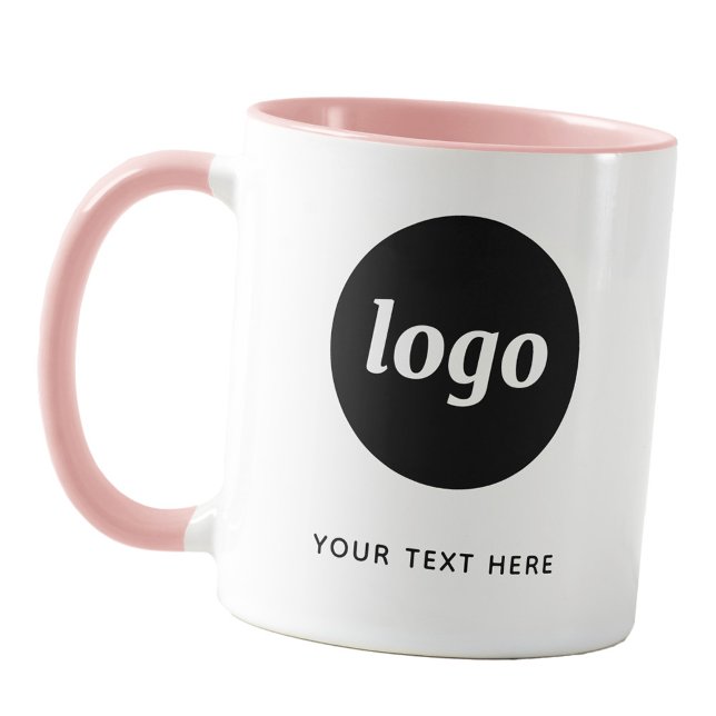 Einfaches Logo- und Text-Business-Branding in Rosa Tasse (Simple logo with custom text business branding promotional blush pink coffee mug)