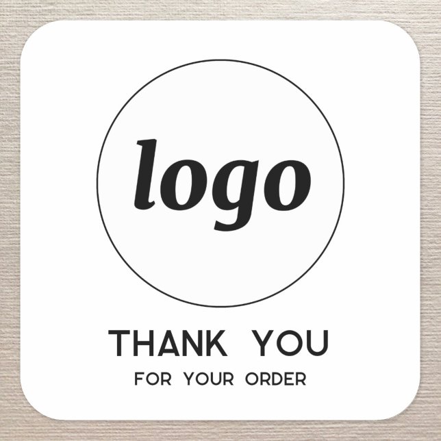 Einfaches Logo und Text Geschäft Danke Quadratischer Aufkleber (Simple logo with custom text business branding promotional thank you for your order sticker)
