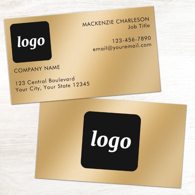 Einfaches Logo und Text Gold-Effekt Visitenkarte (Gold metallic effect simple logo with custom text business branding promotional business card)