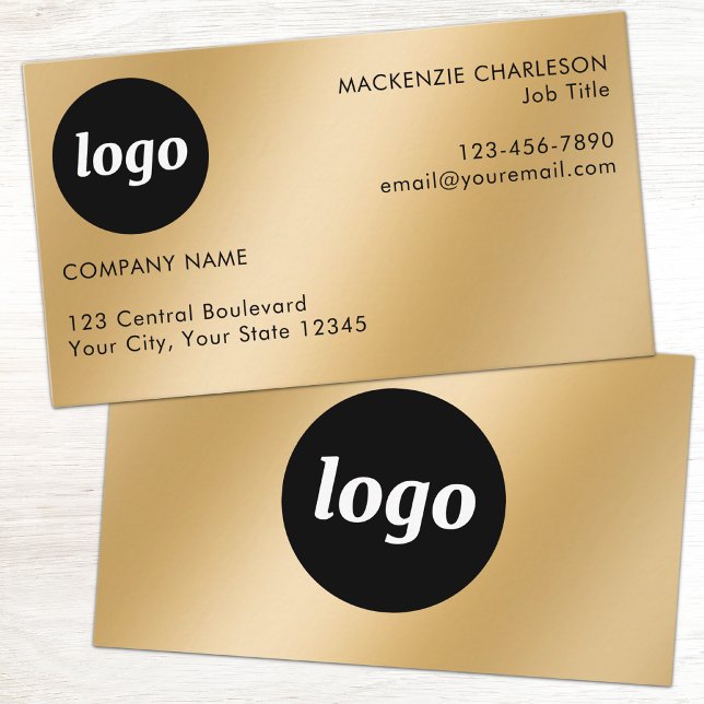 Einfaches Logo und Text Goldeffekt Visitenkarte (Gold metallic effect Simple logo with custom text business branding promotional business card)