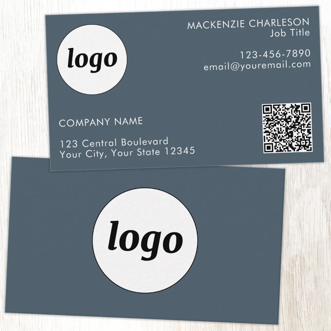Einfaches Logo und Text QR-Code Anthrazitgrau Visitenkarte (Simple logo with QR code custom text business branding promotional charcoal gray business card)