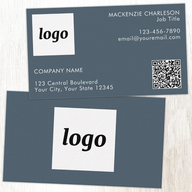 Einfaches Logo und Text QR-Code Anthrazitgrau Visitenkarte (Simple logo with QR code custom text business branding promotional charcoal gray business card)