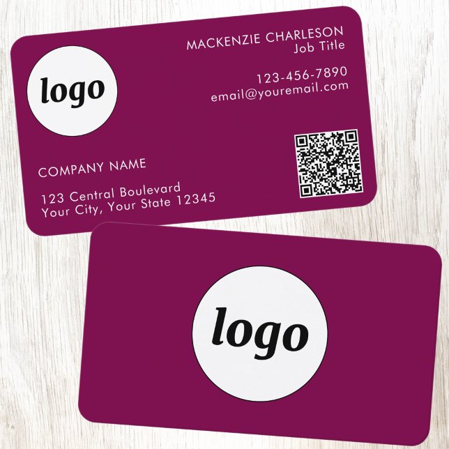 Einfaches Logo und Text QR-Code Magenta Pink Visitenkarte (Simple logo with custom text business branding promotional QR code networking business card)