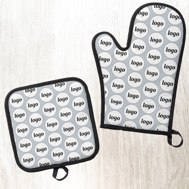 Einfaches Logo-Werbemuster Blau Ofenhandschuh & Topflappen-Set (Simple logo pattern business promotional blue oven glove or mitt and pot holder)