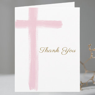 Einfaches Mädchen Kreuz Taufe gefaltet Dankeskarte