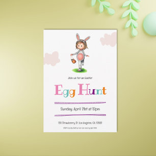 Einfaches Mädchen mit Bunny Costume Ostereier Hunt Einladung