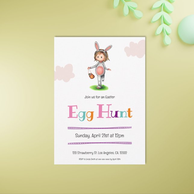 Einfaches Mädchen mit Bunny Costume Ostereier Hunt Einladung (Von Creator hochgeladen)