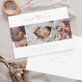 Einfaches Mädchen mit Schleife Foto Collage Baby Dankeskarte