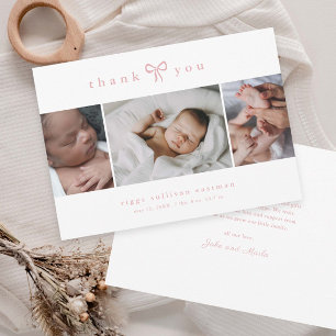 Einfaches Mädchen mit Schleife Foto Collage Baby Dankeskarte