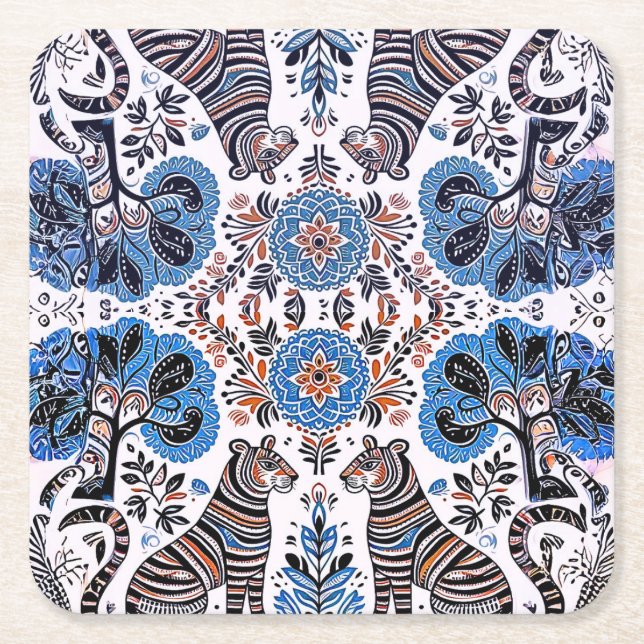 einfaches madhubanisches Gemälde Rechteckiger Pappuntersetzer (Vorderseite)