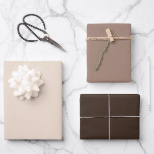 Einfaches Mandel-Biber-Bistre-Braun-Töne 3 Farben Geschenkpapier Set
