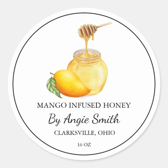 Einfaches Mango-Infusionshonig-Label Runder Aufkleber (Vorderseite)